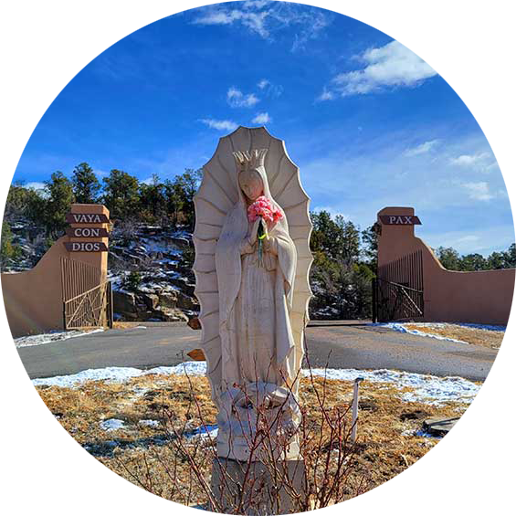 A foggy hillside with Cross in Pecos, New Mexico
