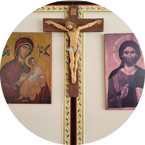 A foggy hillside with Cross in Pecos, New Mexico